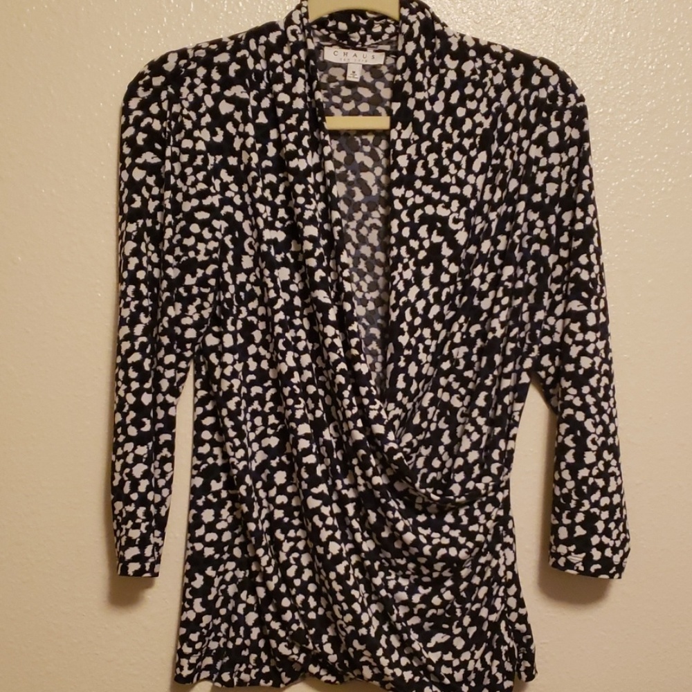 Chaus surplice wrap look knit blouse